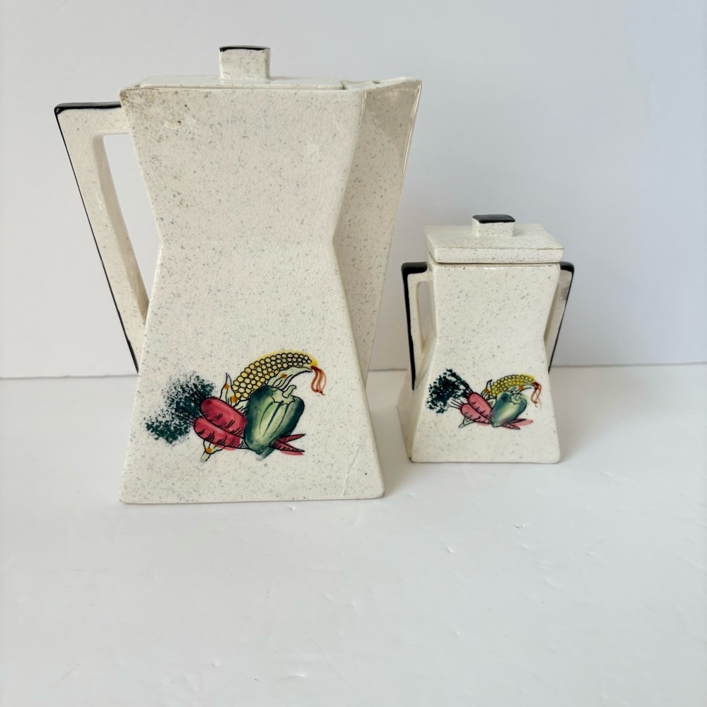 Vintage MCM Speckled Stoneware Coffee Pot & Creamer Set